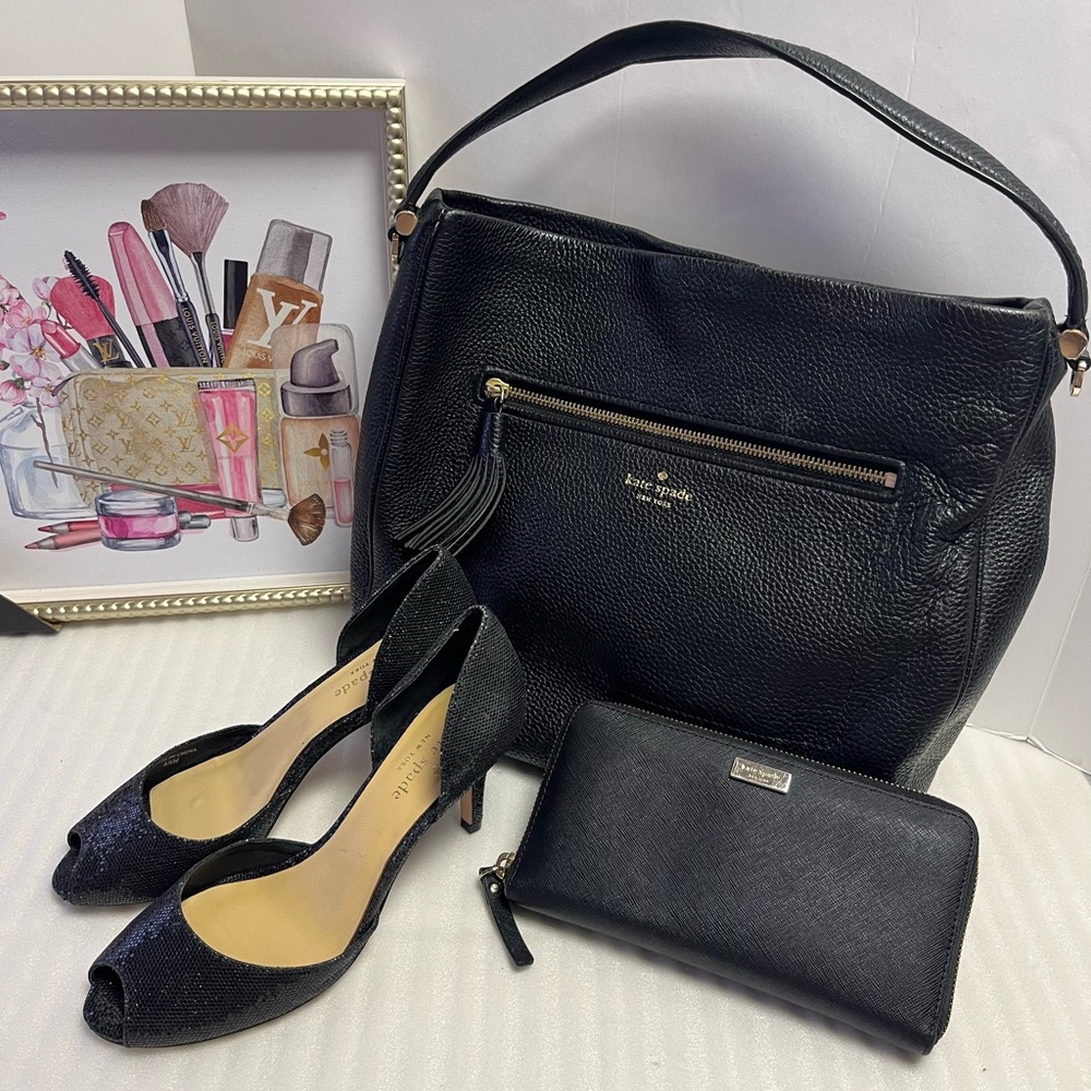 Kate Spade Black Continental Wallet Saffiano Leather Zip around Wallet Laurel